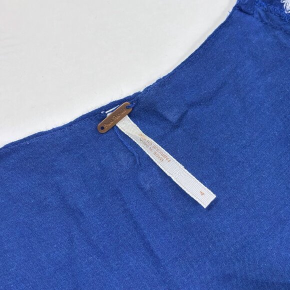 Free People Jasmine Embroidered Bell Sleeve Mini Dress Navy - Size 4 - Picture 4 of 7